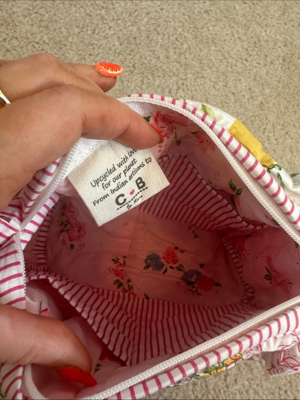 C&B Positano Multicolor Patchwork Quilted Cosmetic Pouch - Pink Accent